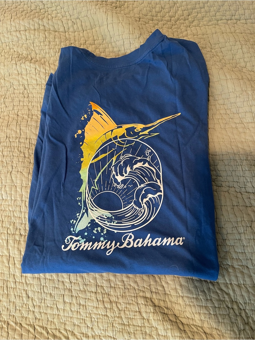 Tommy Bahama Navy Graphic Tee with Yellow & Aqua Marlin
